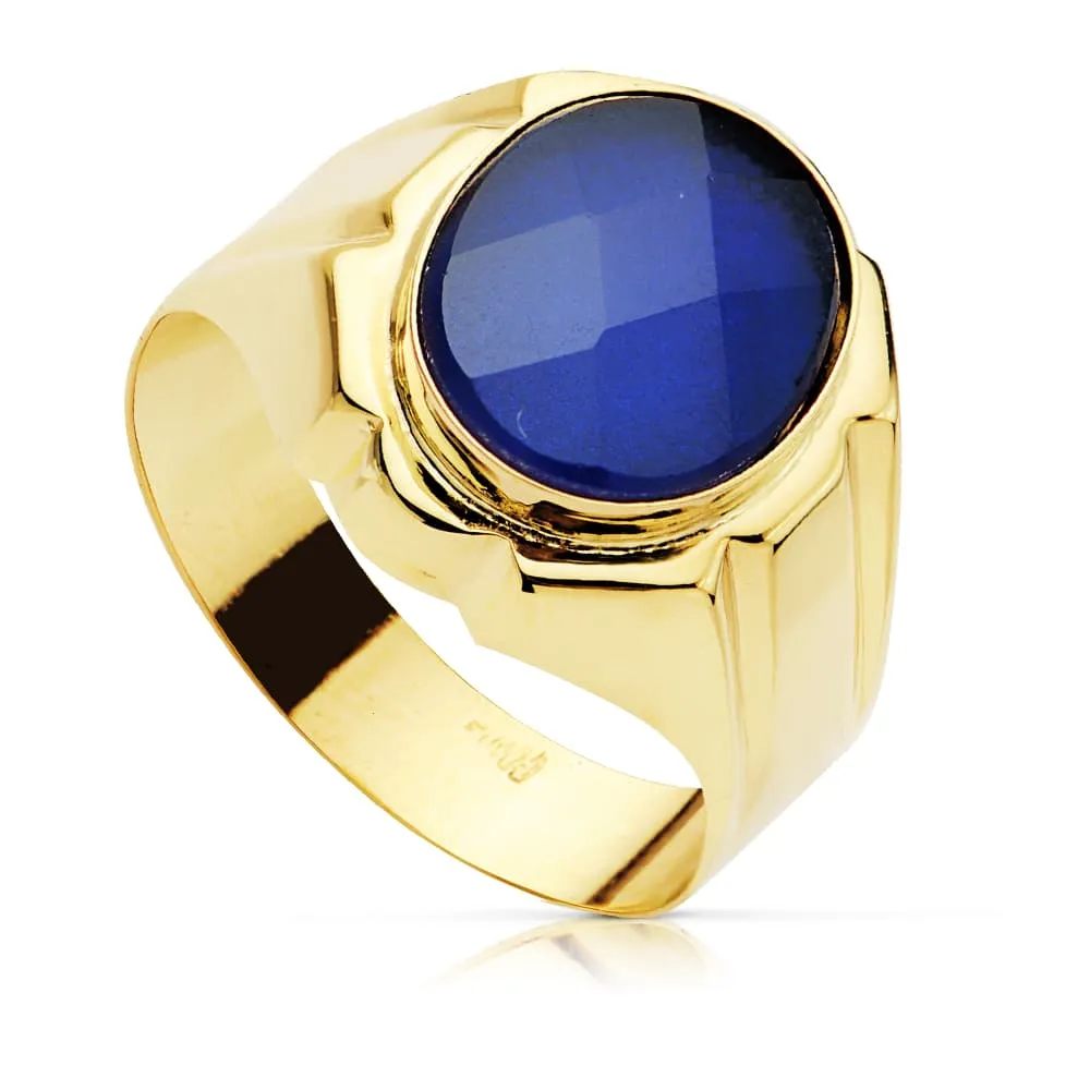 Anillo Oro 9 kt. Sello Piedra Azul