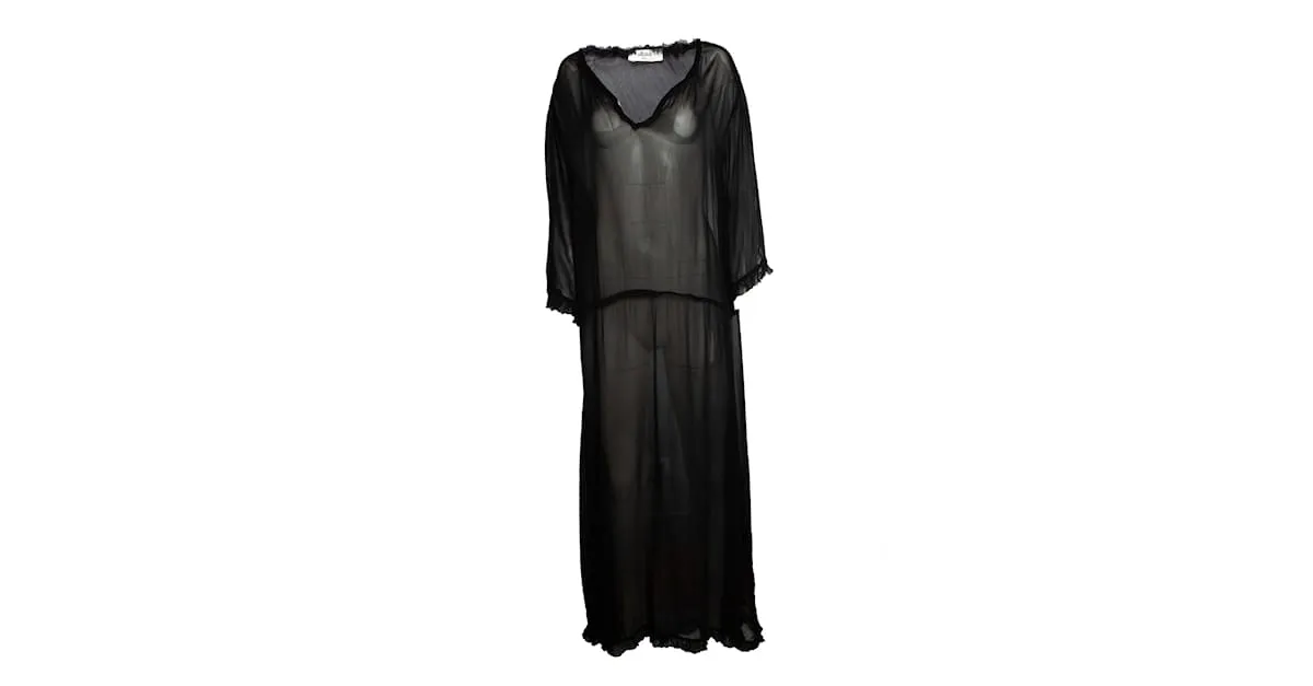 Autre Marque ME369, vestido kaftan transparente en negro 