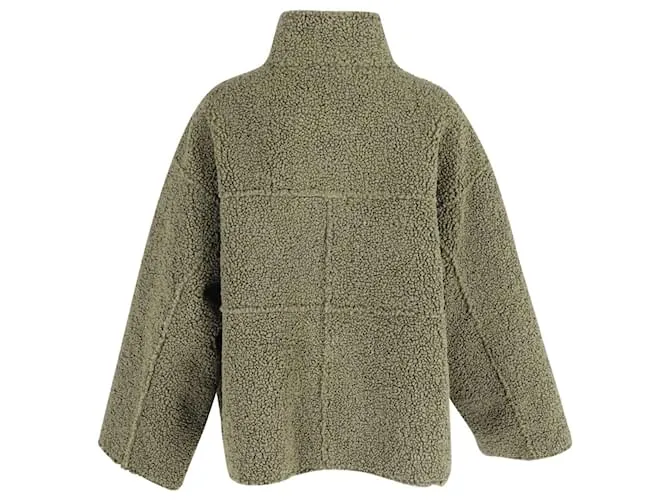 Autre Marque Stand Studio Hazel Chaqueta de Cuello Alto en Piel de Oveja Sintética Verde Matcha 