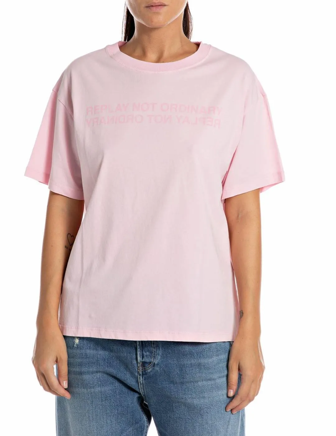 Camiseta Replay rosa corte Regular manga corta para mujer