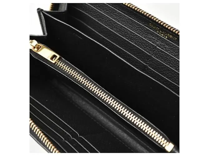 Cartera larga de cuero negro Yves Saint Laurent 