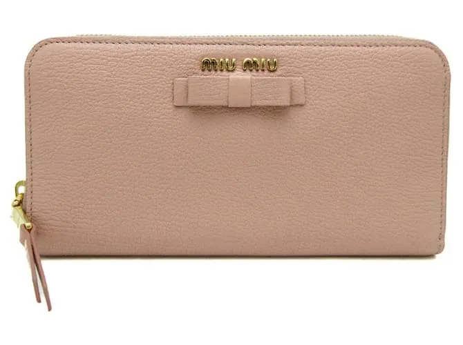Cartera larga de cuero para mujeres Miu Miu Ribbon 5ML506 Rosa 