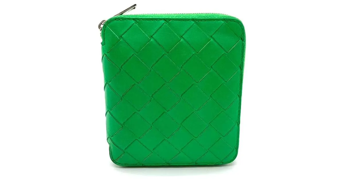 Cartera mini bifold de cuero Intrecciato de Bottega Veneta Verde 