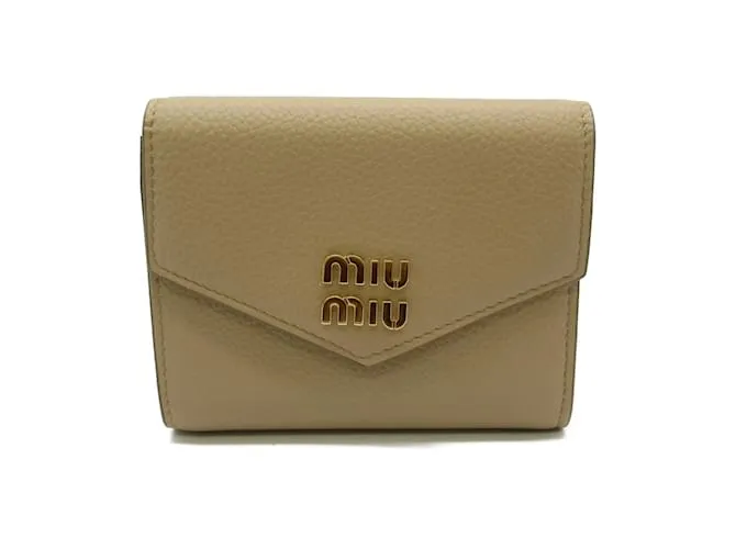 Cartera tri-fold de cuero beige Miu Miu 
