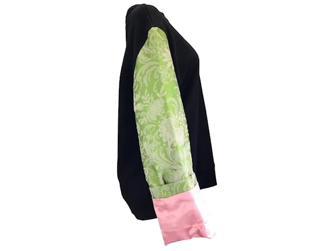 Dries Van Noten Seca van Noten Negro / verde / Sudadera rosa Haxo con mangas de jacquard de técnicas mixtas Multicolor 