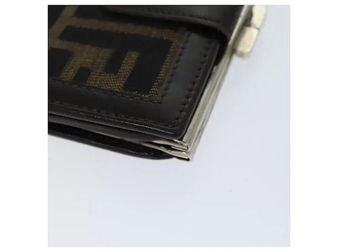 FENDI Zucca Canvas Wallet Negro Marrón Auth yk11705 Castaño 