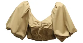 Jason Wu Top corto con mangas abullonadas en algodón caqui Verde 
