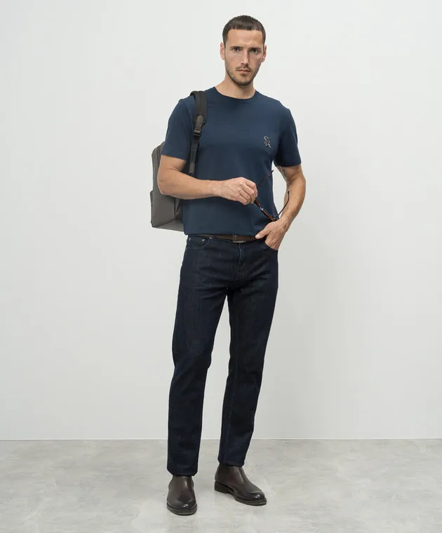 Stefano Ricci Blue t-shirt with metallic monogram logo