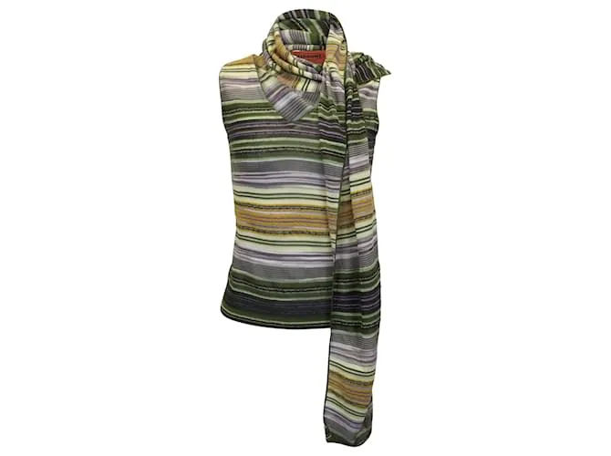 Top con pañuelo a rayas en rayón verde de Missoni 