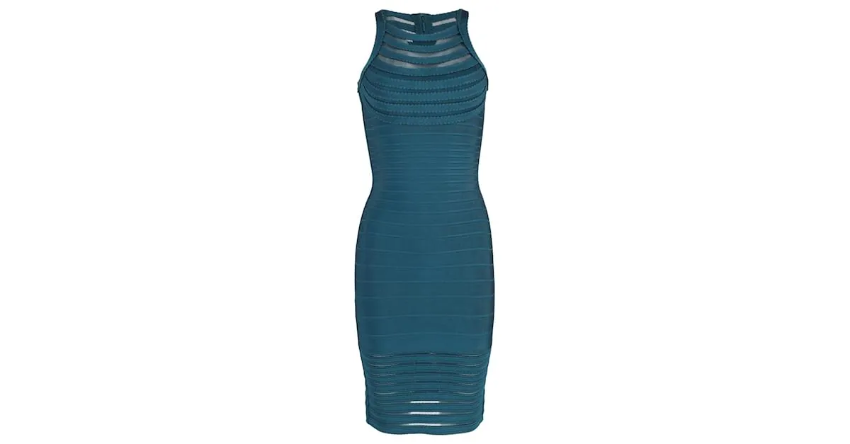 Vestido bandage con cuello halter Emely de Herve Leger en rayón teal Verde 