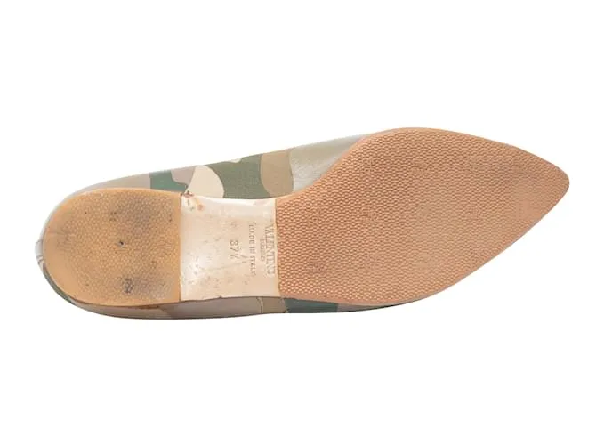Zapatos planos con punta en punta de cuero Valentino Camo verde oliva y multicolor 37.5 